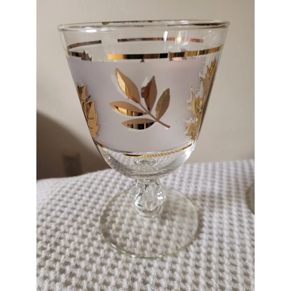 Vintage Libbey Golden Foliage Water Glassware Set of 15‎ Frosted Gold Leaf MCM